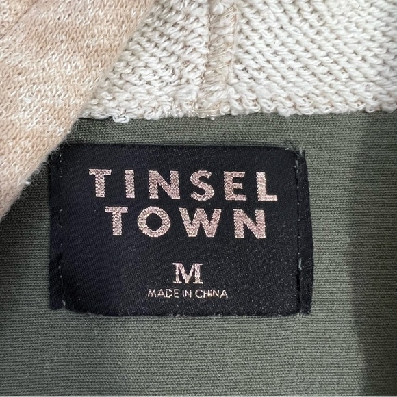 Juniors Size Medium Tinsel Town Army Green Jacket With Sweatshirt Sleeves & Hood - Picture 8 of 8